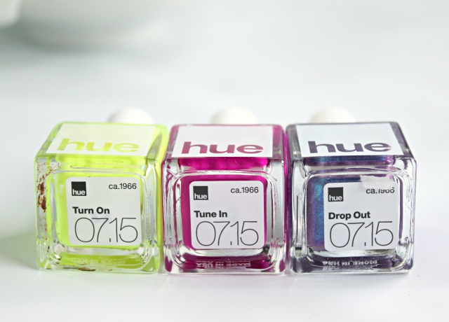 SquareHue July 2015 Review & Swatches: We received three nail polishes inspired by the 60s - a matte neon yellow, matte neon fuchsia, and a blue-purple duochrome >> https://glamorable.com | via @glamorable