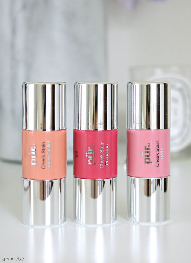 PÜR MINERALS Chateau Cheek Stains cream blushes in Peach Bellini, Prosecco, and Rose. Click through for review, swatches, and more pictures! >> www.glamorable.com | via @glamorable