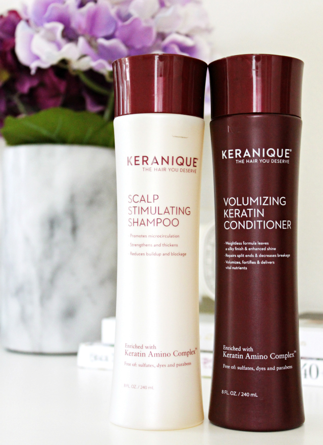 Keranique hare care review: Scalp Stimulating Shampoo and the Volumizing Keratin Conditioner to treat fine, flat, thinning hair. Read more at >> www.glamorable.com | via @glamorable #keraniquehair #ifabbomember