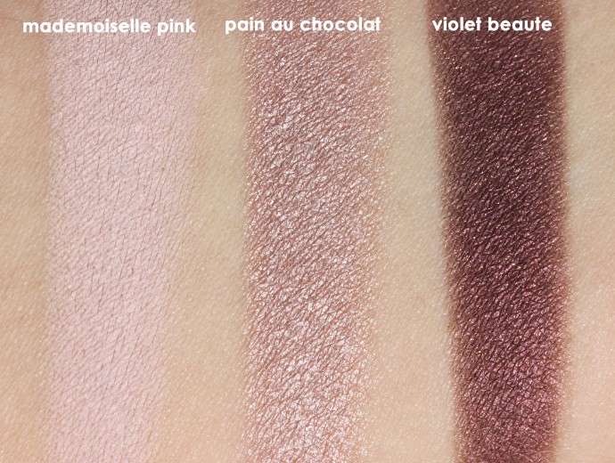 L’Oreal Infallible Colour Riche Mono Eyeshadows, Loreal Mono Shadows, Loreal Monos, Mademoiselle Pink Swatch, Pain au Chocolat Swatch, Violet Beaute Swatch