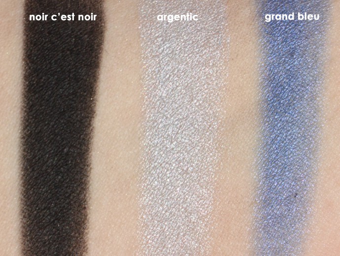 L’Oreal Infallible Colour Riche Mono Eyeshadows, Loreal Mono Shadows, Loreal Monos, Noir C'est Noir Swatch, Argentic Swatch, Grand Bleu Swatch