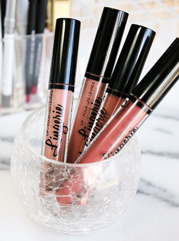 NYX Lip Lingerie Swatches of Push-Up, Bedtime Flirt, Exotic, and Ruffle Trim | Great Drugstore Matte Lipsticks