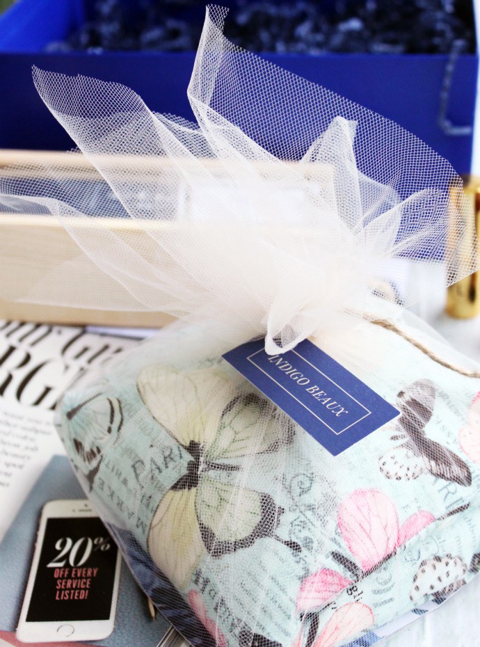 Indigo Beaux July 2016 | Included: It's Skin Formula 10 Serum Syn-Ake, Gold Label Lipstick in Private Jets, Beekman 1802 Hand Cream in Fresh Cream, ABHA Candle in Forever Blossom, Indigo Beaux Herbal Pillow Rose Lavender & Chamomile