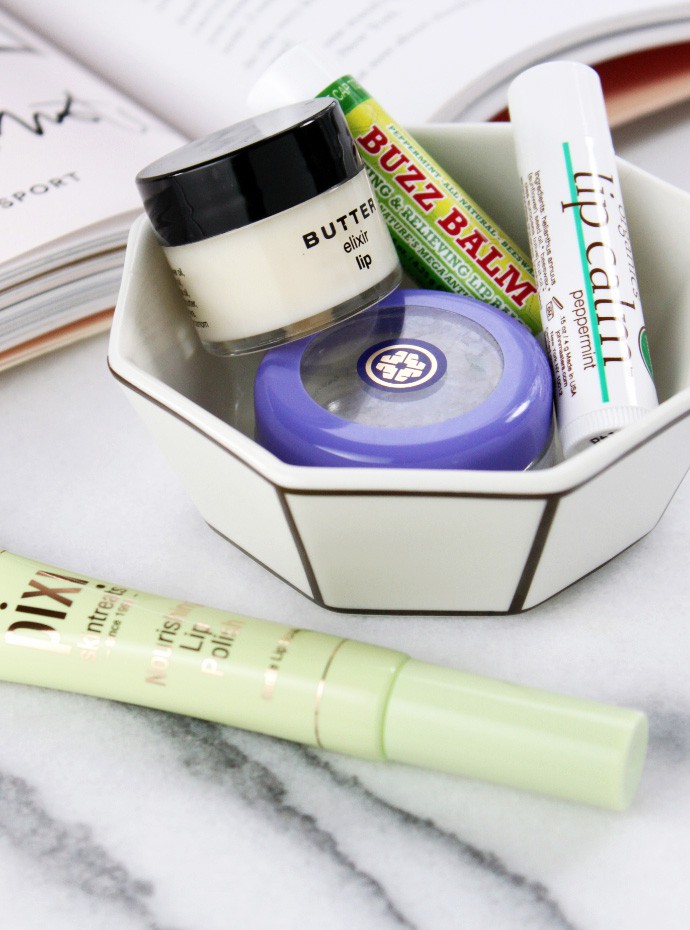 5 Best Lip Balms for Chapped Lips | Beessential Buzz Balm, PIXI Nourishing Lip Polish, BUTTER elixir lip balm, John Masters Organics Lip Calm, TATCHA Camellia Nourishing Lip Balm