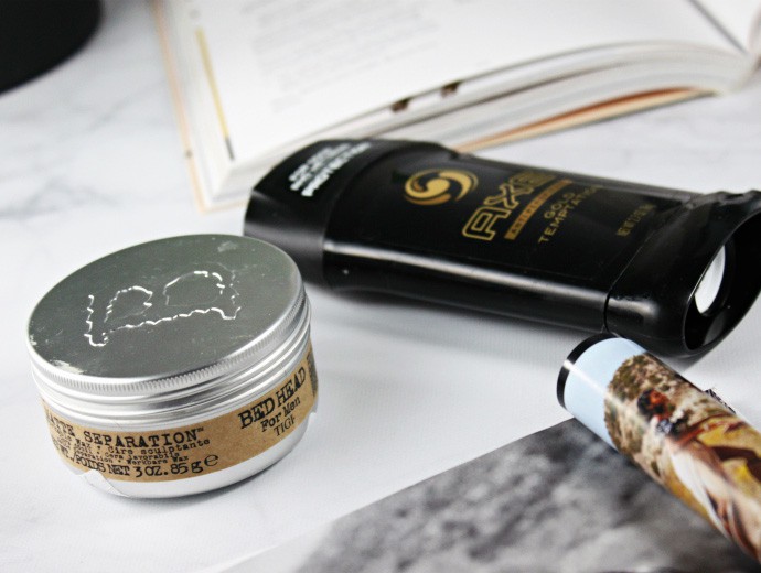 Skincare for Men: What's In My Husband's Toiletry Bag | TIGI Bed Head B for Men Matte Separation Workable Wax, AXE Gold Temptation Antiperspirant