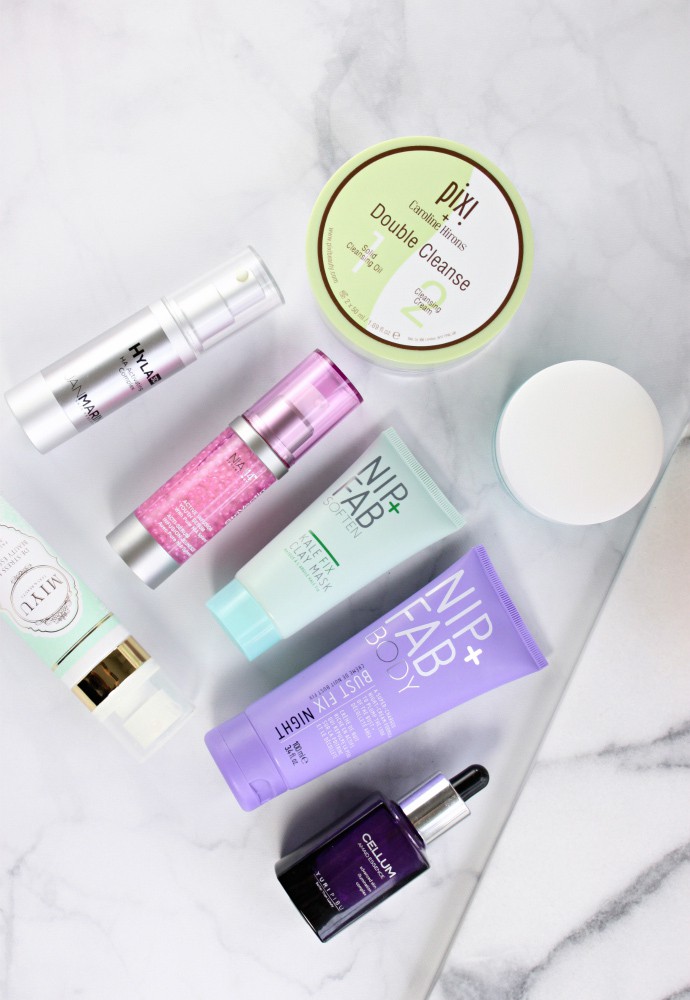 Trying Right Now ... New beauty products for Spring 2017 | MIYU De-Stress Mi Beauty Essence, an Marini Hyla3D HA Activating Complex, Nip+Fab Soften Kale Fix Clay Mask, nooni Deep Sea Water from the East Sea Ceramide Facial Cream, Pixi+Caroline Hirons Double Cleanse, StriVectin Multi-Action Active Infusion Youth Serum, Yuripibu Cellum Amaid Essence