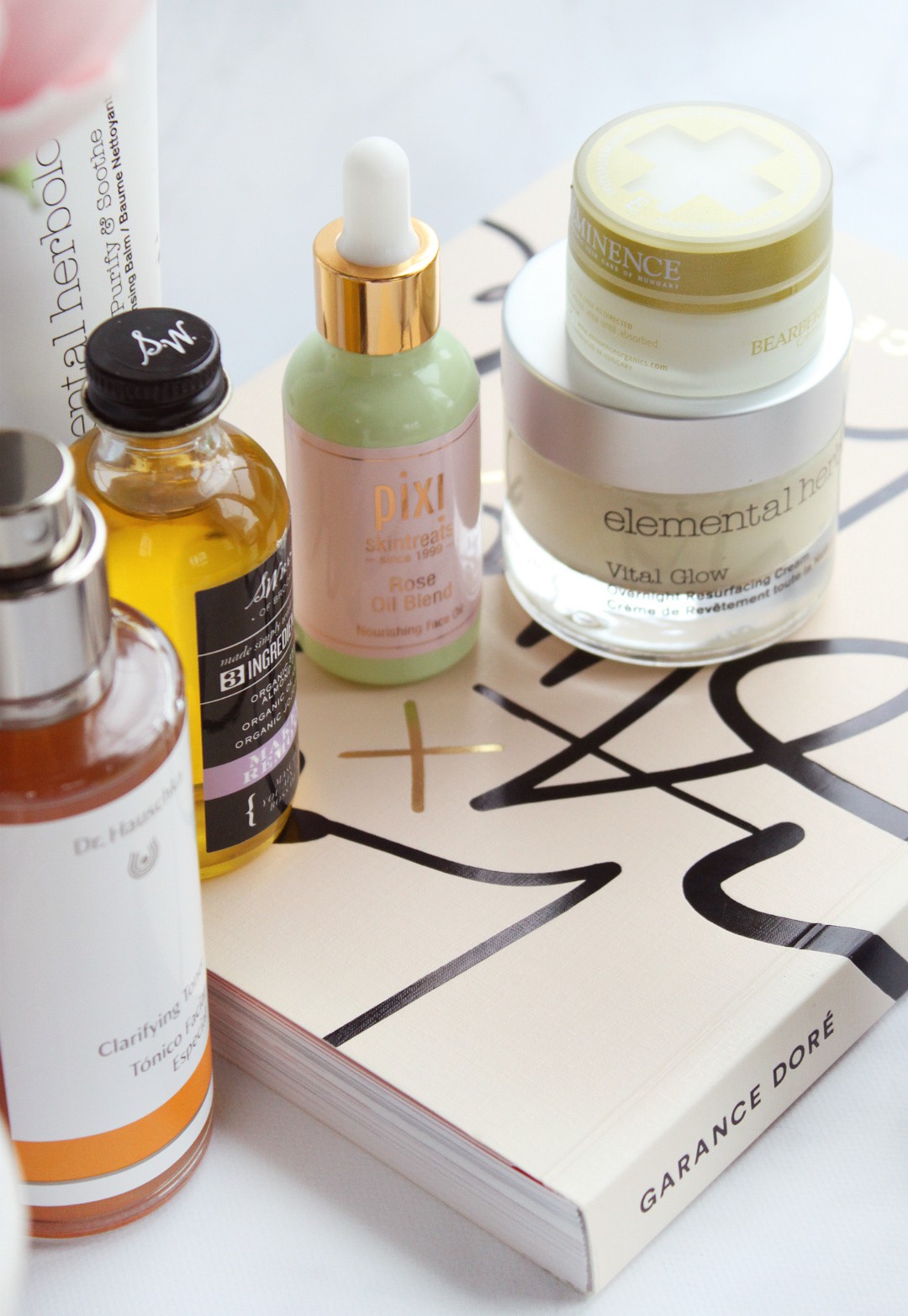 Clean, Natural, Non-Toxic Skincare Routine (Evening) | PIXI Rose Oil, Elemental Herbology Vital Glow Overnight Resurfacing Cream, Eminence Bearberry Eye Cream