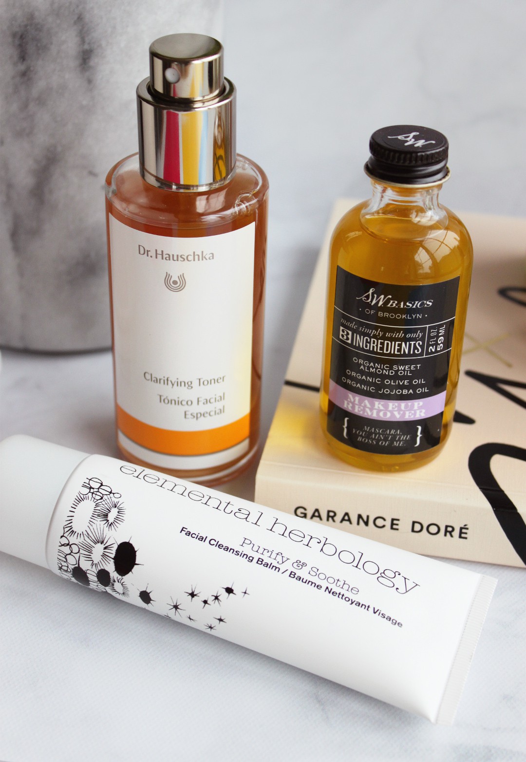 Clean, Natural, Non-Toxic Skincare Routine (Evening) | Dr. Haurshka Clarifying Toner, S. W. Basics Makeup Remover, Elemental Herbology Purify & Soothe Facial Cleansing Balm