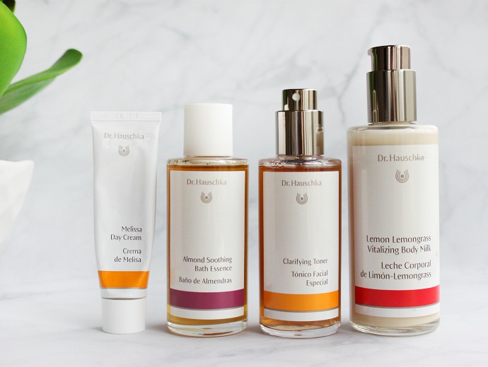 Natural Skincare Review, Dr. Hauschka Clarifying Toner, Melissa Day Cream, Almond Soothing Bath Essence, Lemon Lemongrass Vitalizing Body Milk