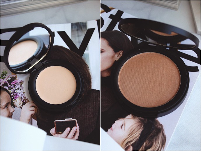 Swatches Clean, Non-Toxic Makeup from Hush + Dotti, Pressed Mineral Foundation in Beach Girl, Organic Concealer in Jane, Organic Mascara, Organic Lipstick in T-Bone