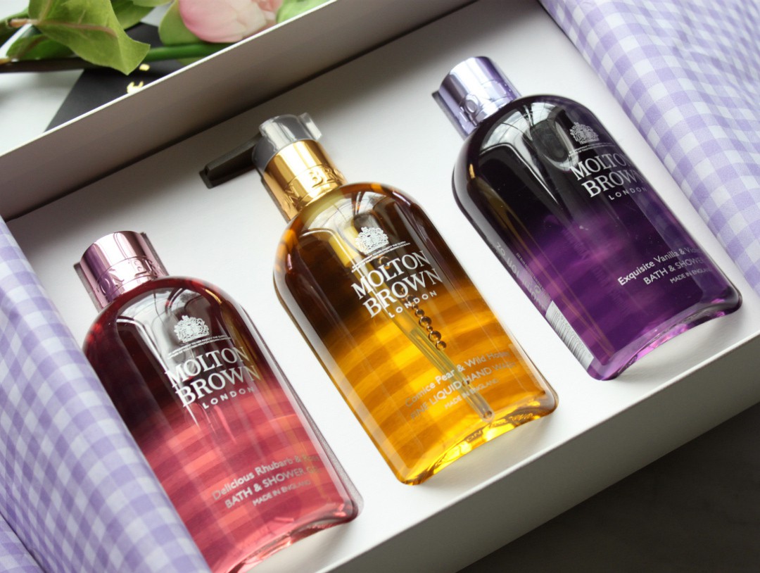 Molton Brown The Patisserie Parlour Collections: Delicious Rhubarb & Rose, Comice Pear & Wild Honey, and Exquisite Vanilla & Violet Flower